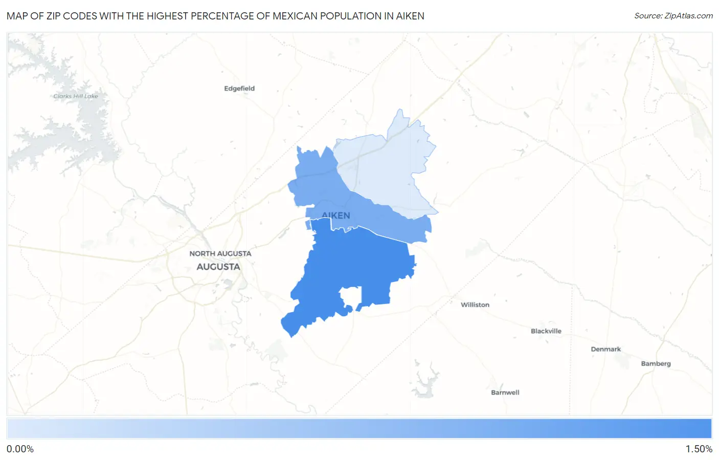 Zip Codes with the Highest Percentage of Mexican Population in Aiken Map