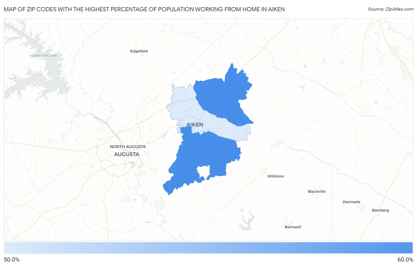 Zip Codes with the Highest Percentage of Population Working from Home in Aiken Map