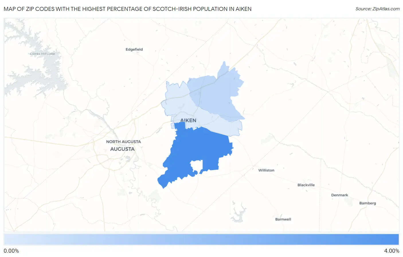 Zip Codes with the Highest Percentage of Scotch-Irish Population in Aiken Map