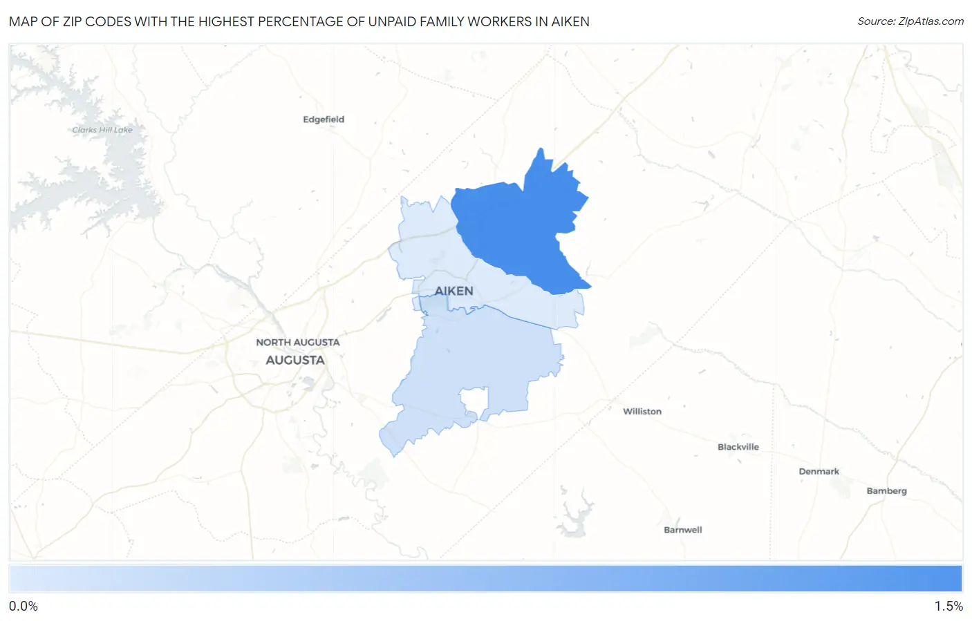Zip Codes with the Highest Percentage of Unpaid Family Workers in Aiken Map