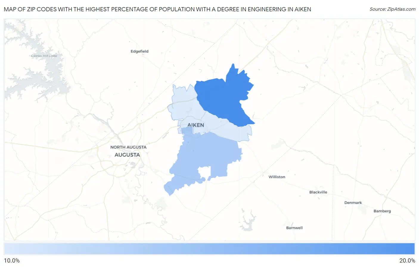 Zip Codes with the Highest Percentage of Population with a Degree in Engineering in Aiken Map