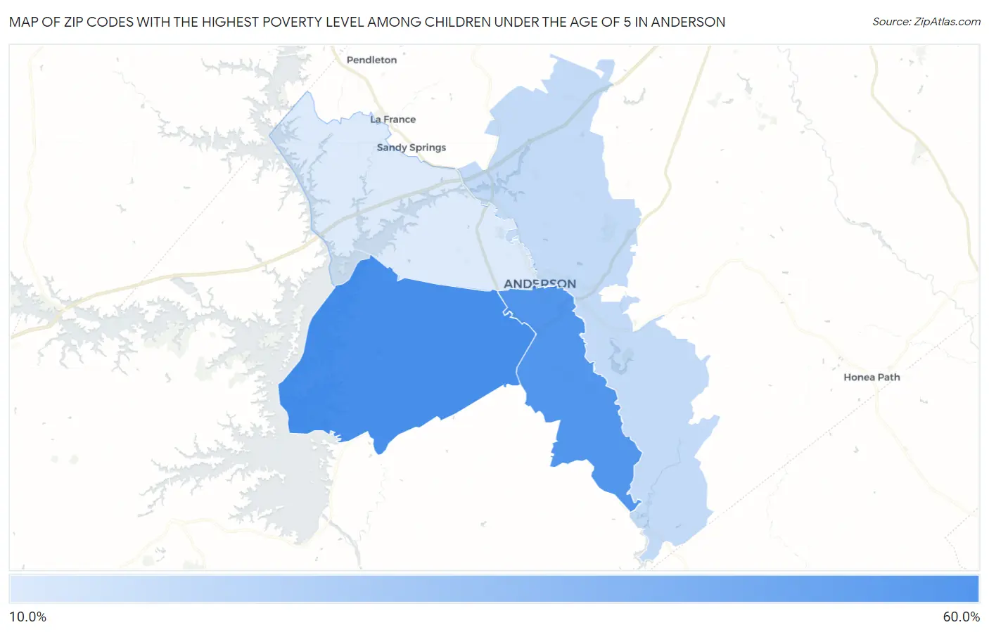 Zip Codes with the Highest Poverty Level Among Children Under the Age of 5 in Anderson Map