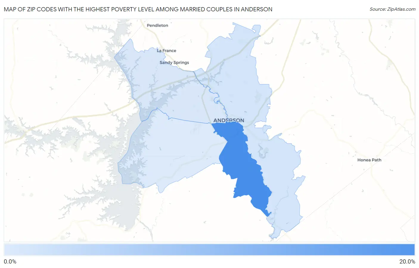 Zip Codes with the Highest Poverty Level Among Married Couples in Anderson Map
