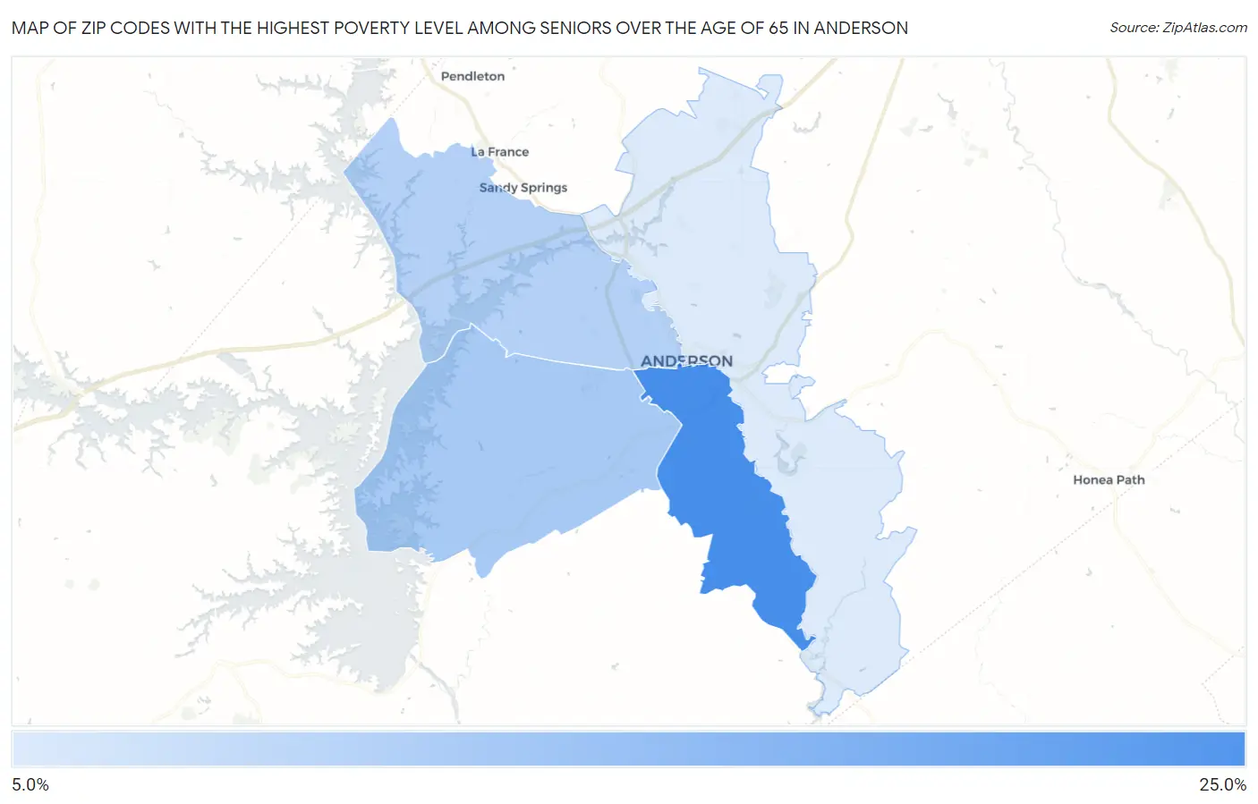 Zip Codes with the Highest Poverty Level Among Seniors Over the Age of 65 in Anderson Map
