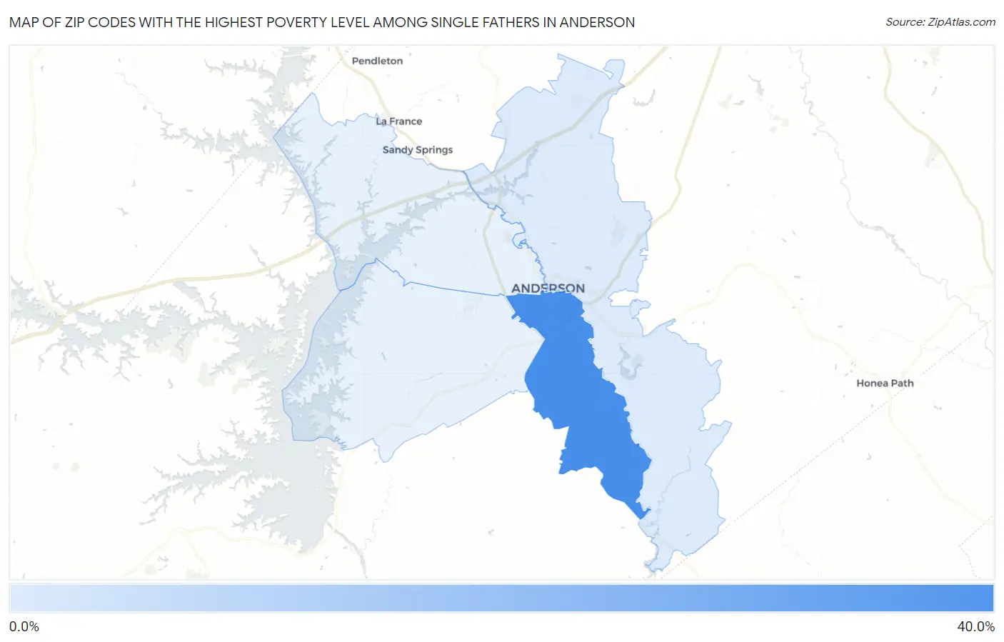 Zip Codes with the Highest Poverty Level Among Single Fathers in Anderson Map