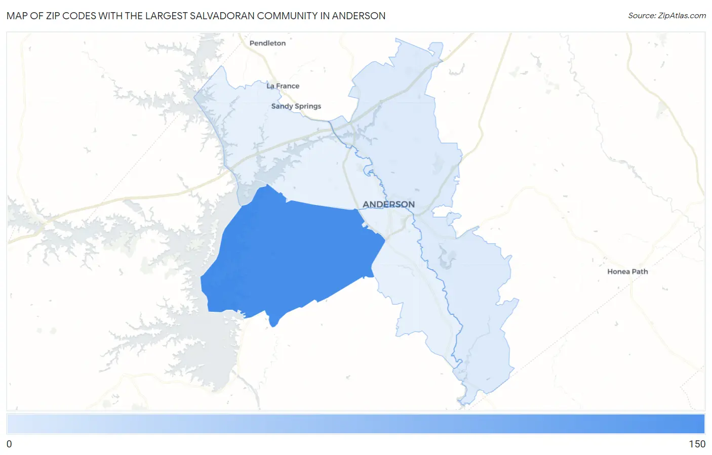 Zip Codes with the Largest Salvadoran Community in Anderson Map