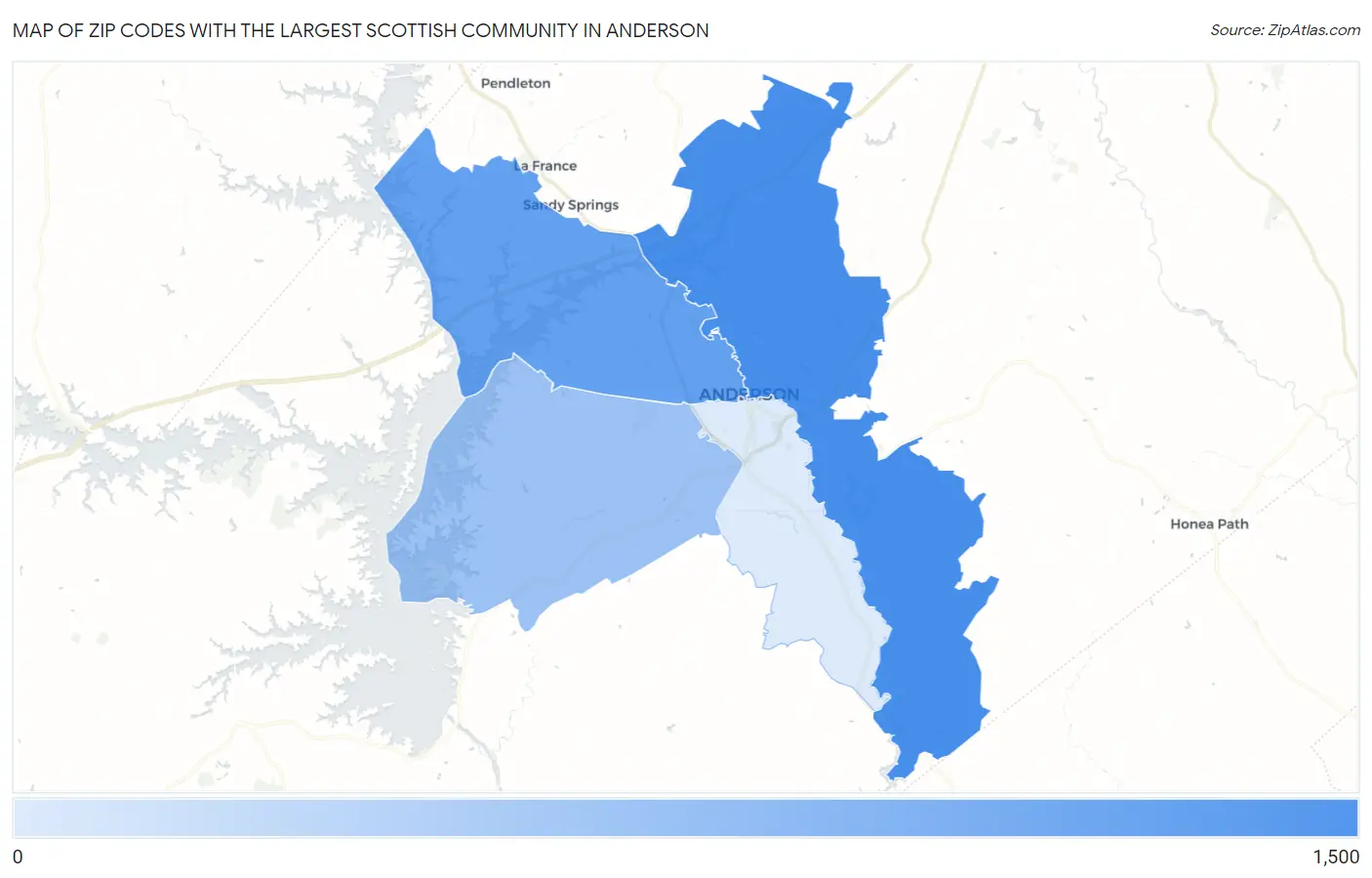 Zip Codes with the Largest Scottish Community in Anderson Map