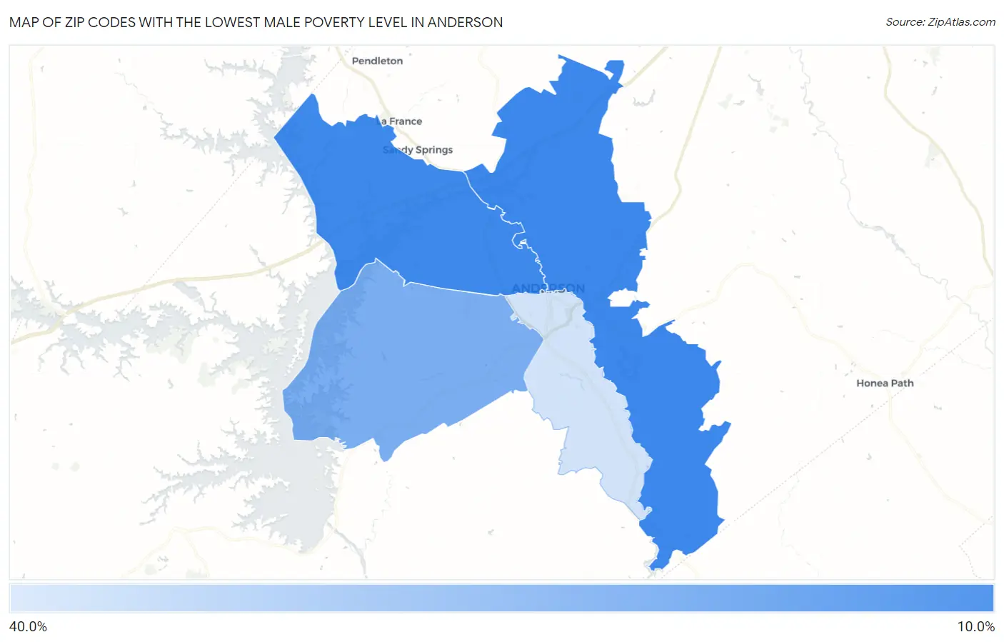Zip Codes with the Lowest Male Poverty Level in Anderson Map