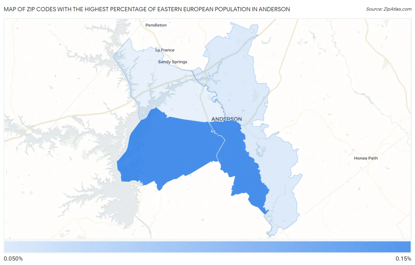 Zip Codes with the Highest Percentage of Eastern European Population in Anderson Map