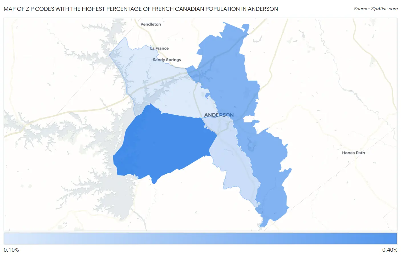 Zip Codes with the Highest Percentage of French Canadian Population in Anderson Map