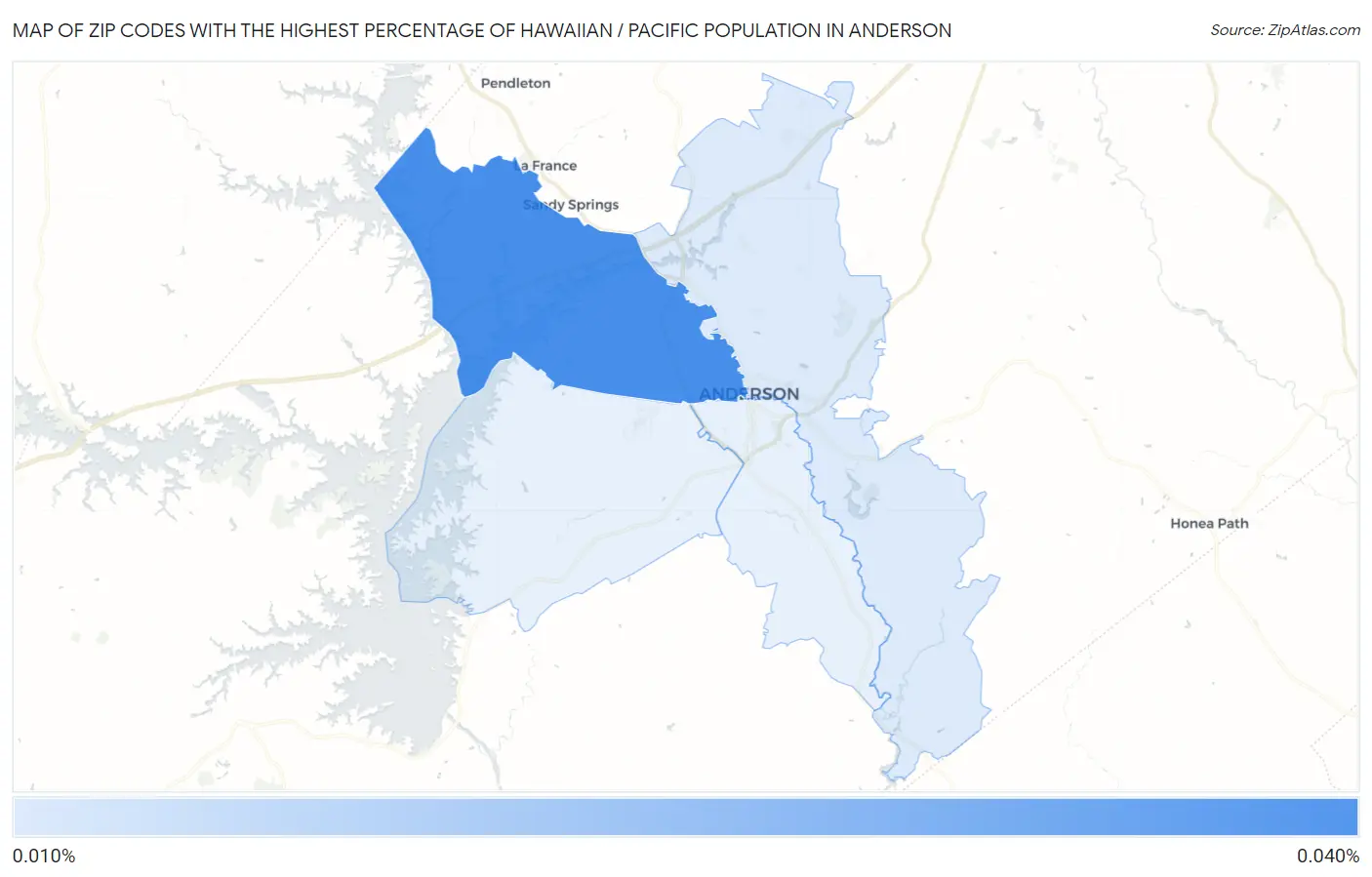 Zip Codes with the Highest Percentage of Hawaiian / Pacific Population in Anderson Map