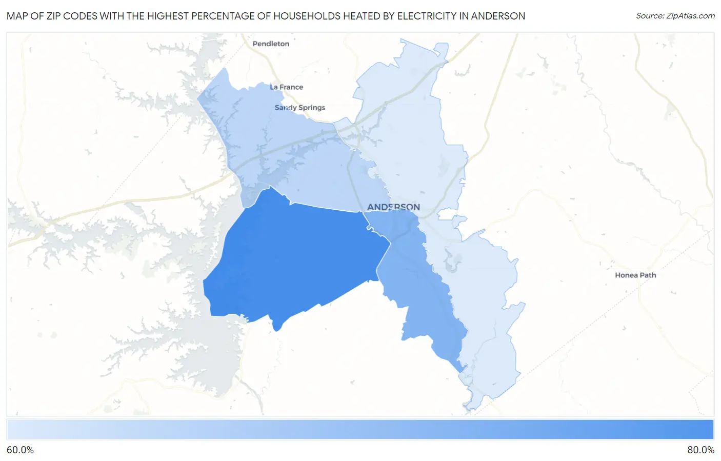 Zip Codes with the Highest Percentage of Households Heated by Electricity in Anderson Map