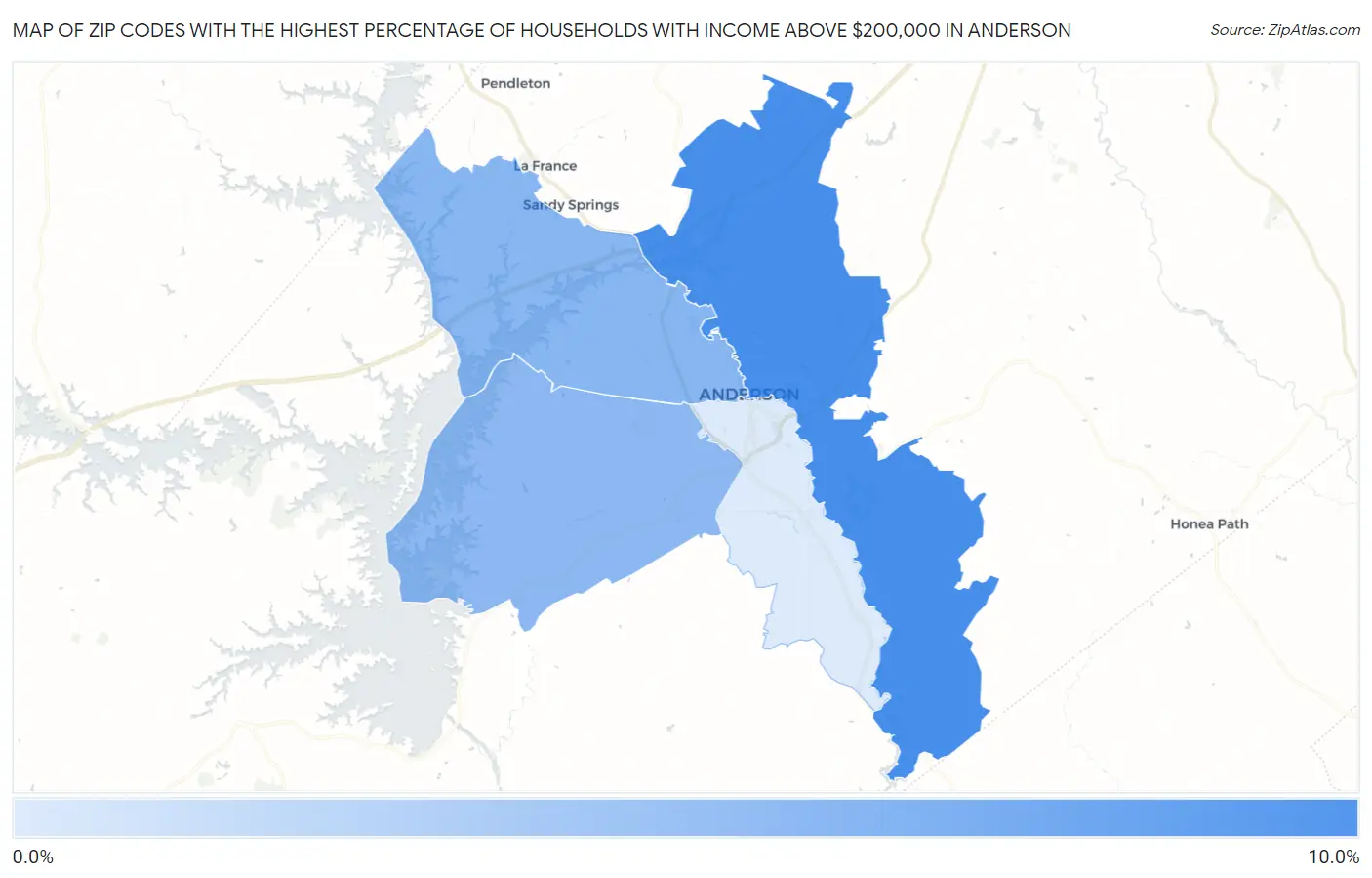 Zip Codes with the Highest Percentage of Households with Income Above $200,000 in Anderson Map