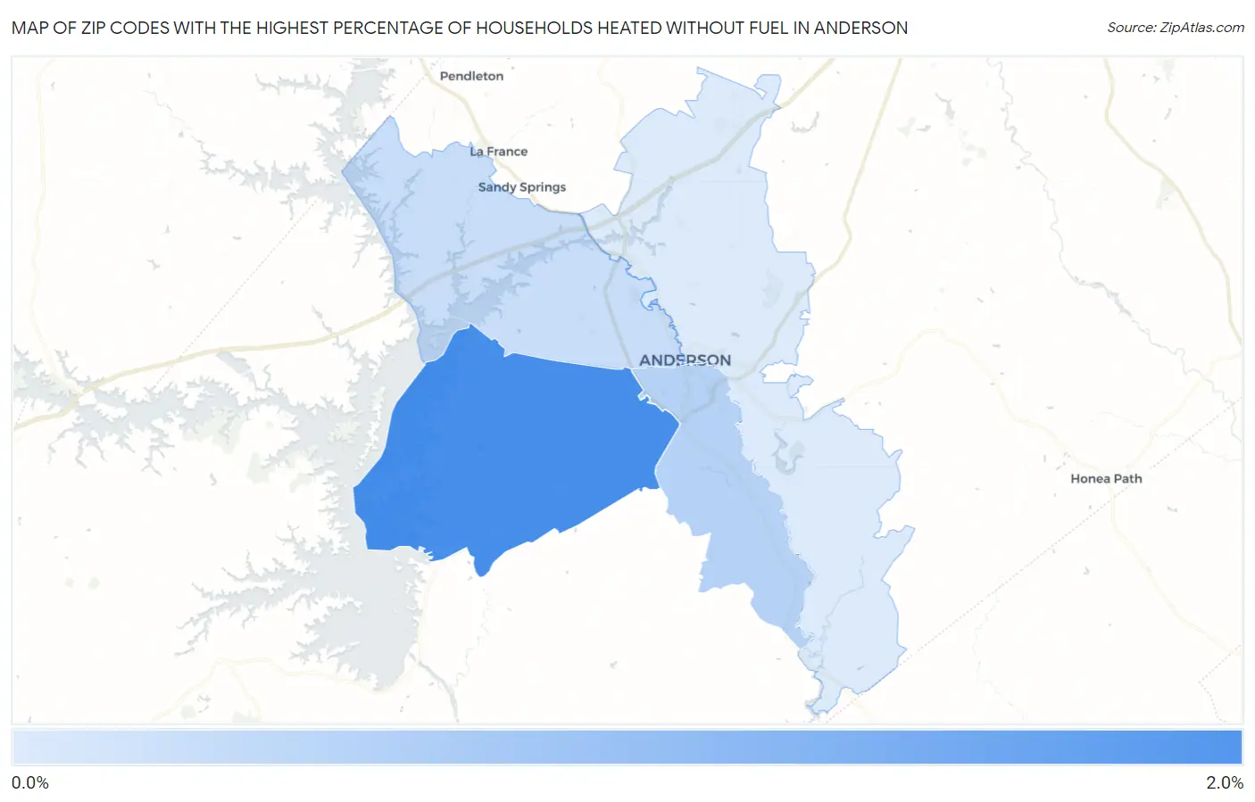 Zip Codes with the Highest Percentage of Households Heated without Fuel in Anderson Map