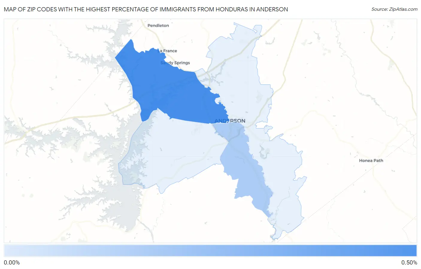 Zip Codes with the Highest Percentage of Immigrants from Honduras in Anderson Map