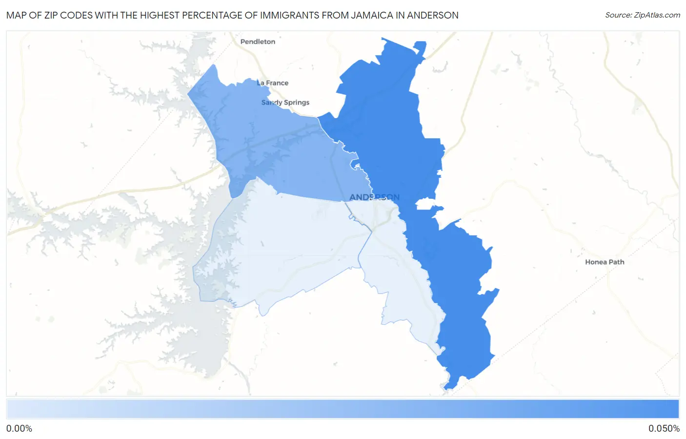 Zip Codes with the Highest Percentage of Immigrants from Jamaica in Anderson Map