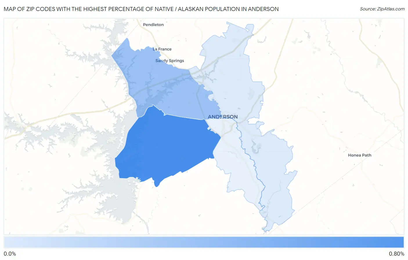 Zip Codes with the Highest Percentage of Native / Alaskan Population in Anderson Map