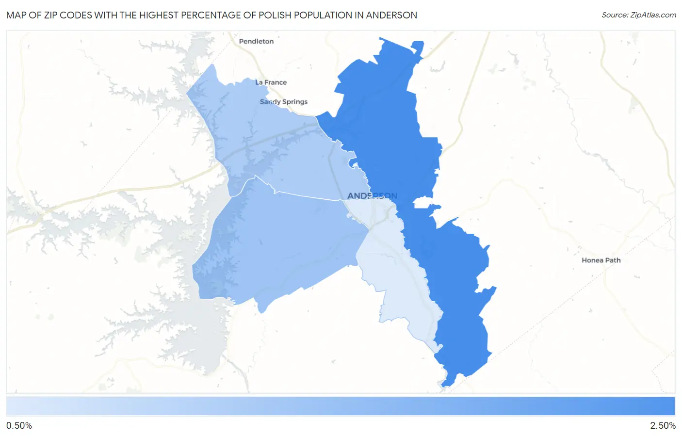 Zip Codes with the Highest Percentage of Polish Population in Anderson Map