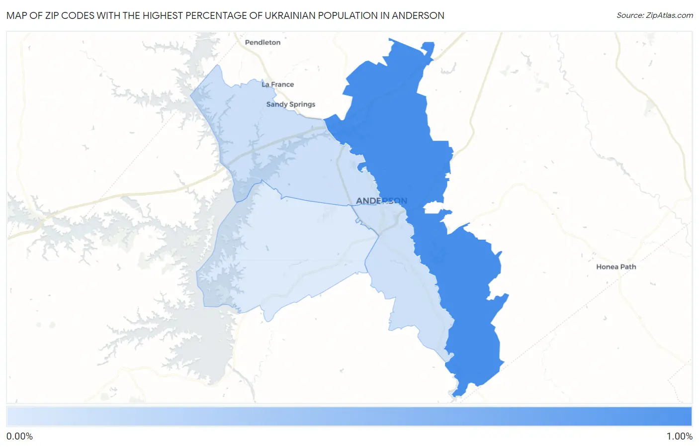 Zip Codes with the Highest Percentage of Ukrainian Population in Anderson Map