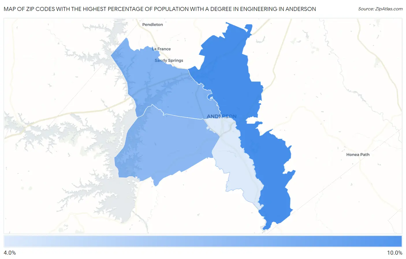 Zip Codes with the Highest Percentage of Population with a Degree in Engineering in Anderson Map