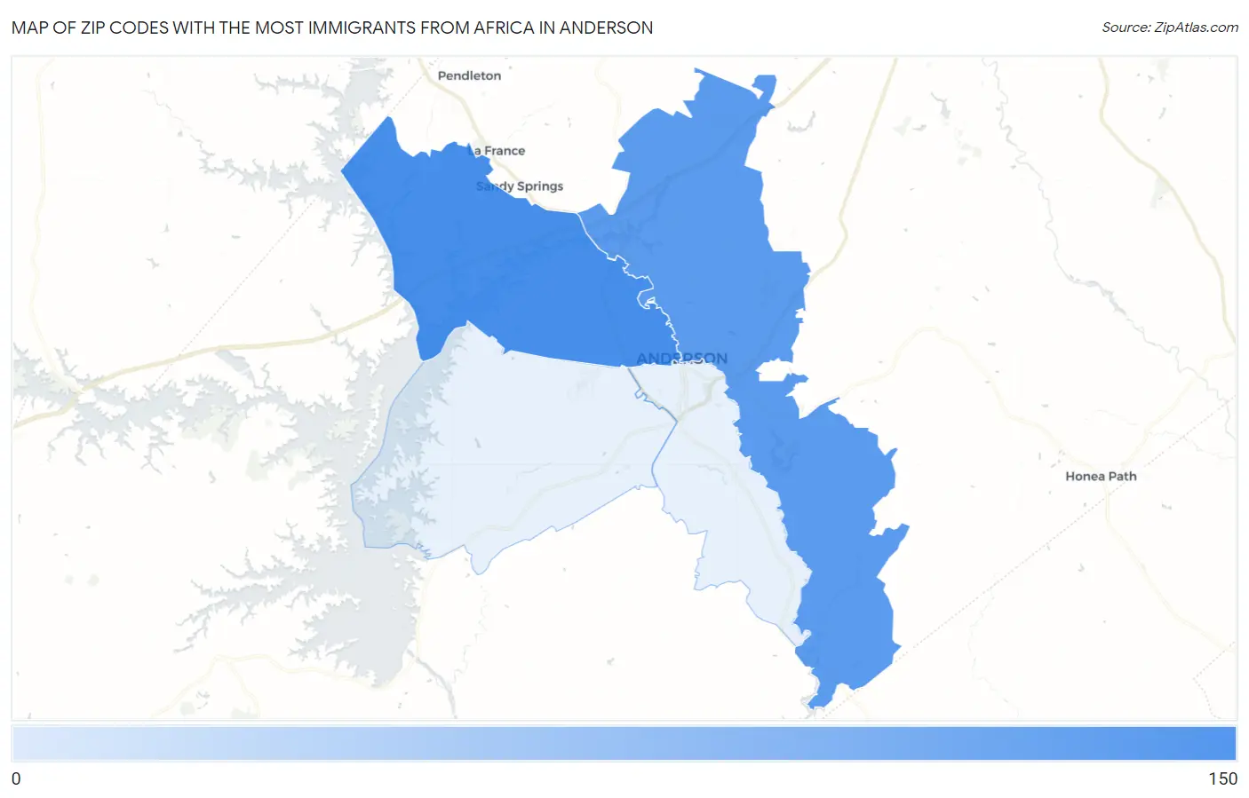 Zip Codes with the Most Immigrants from Africa in Anderson Map