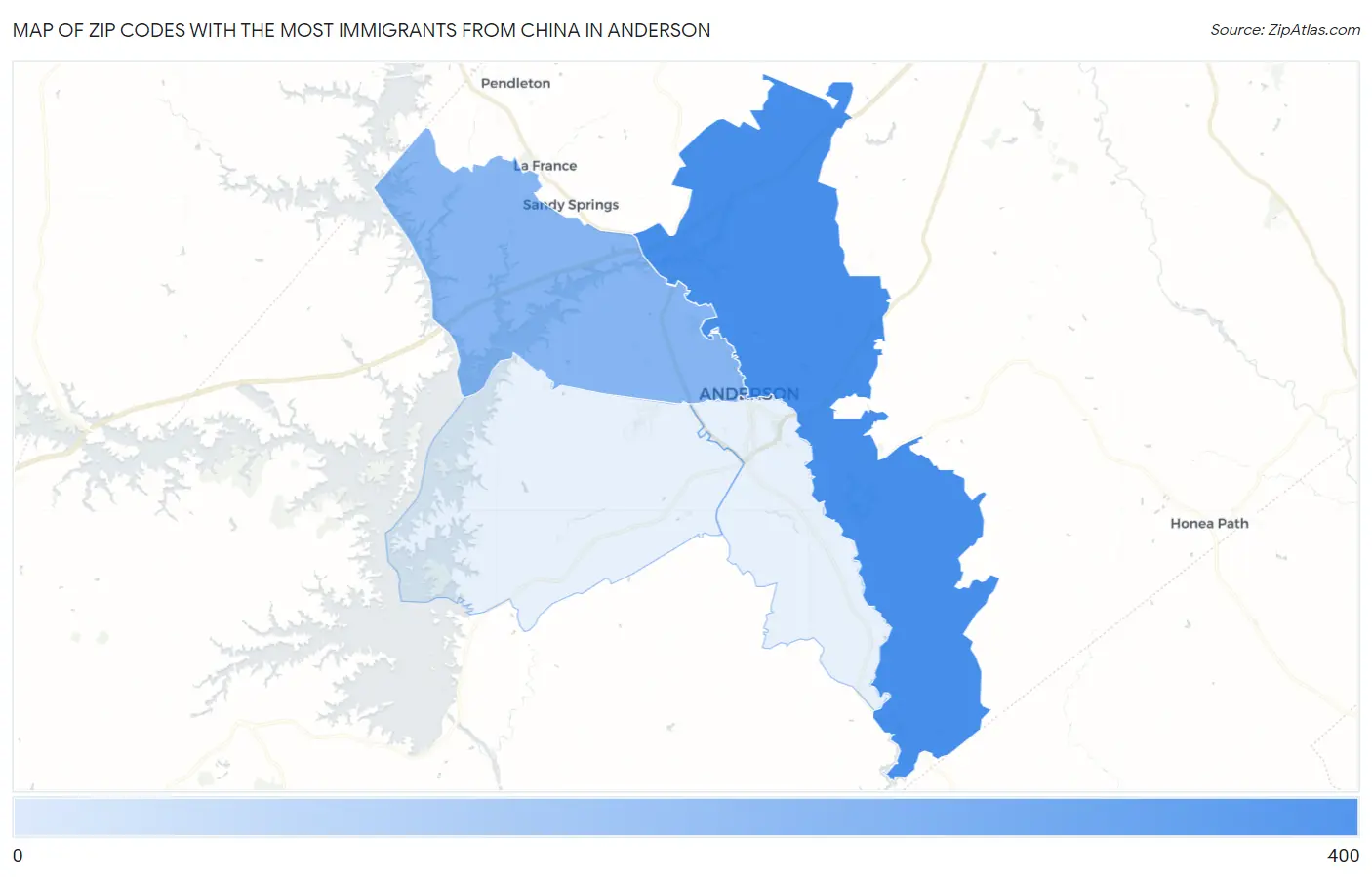 Zip Codes with the Most Immigrants from China in Anderson Map