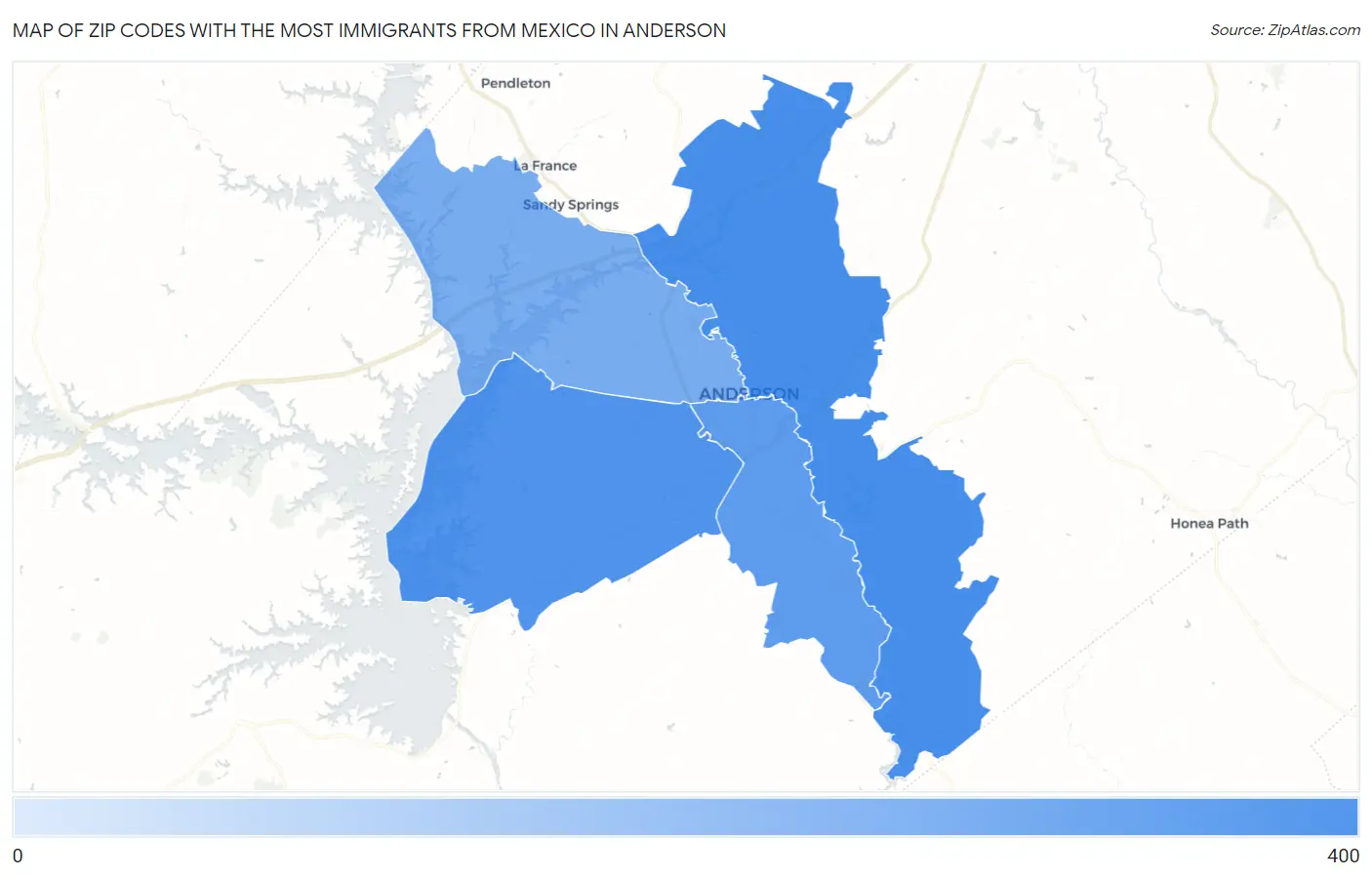 Zip Codes with the Most Immigrants from Mexico in Anderson Map