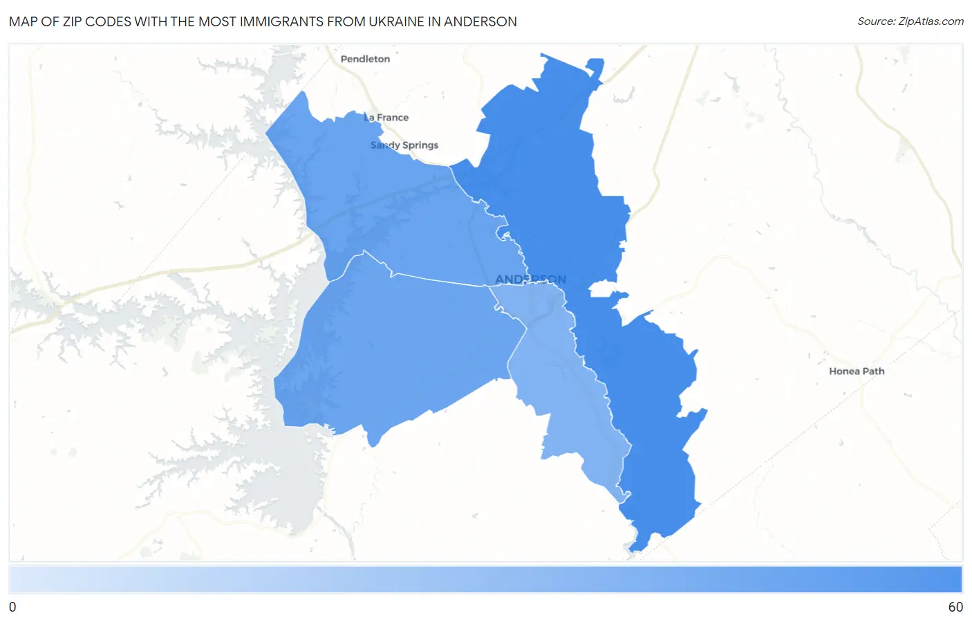 Zip Codes with the Most Immigrants from Ukraine in Anderson Map