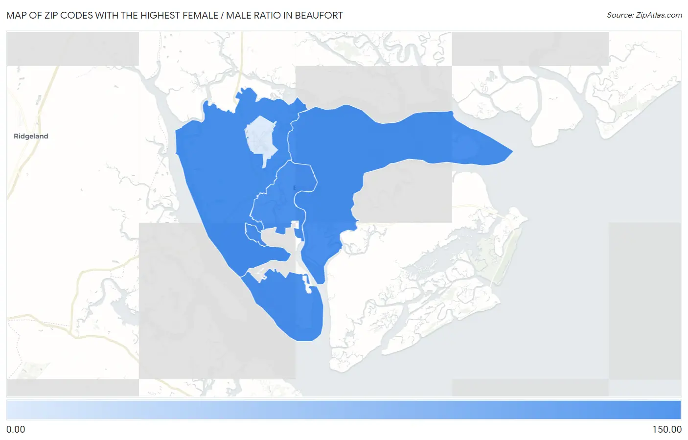 Zip Codes with the Highest Female / Male Ratio in Beaufort Map