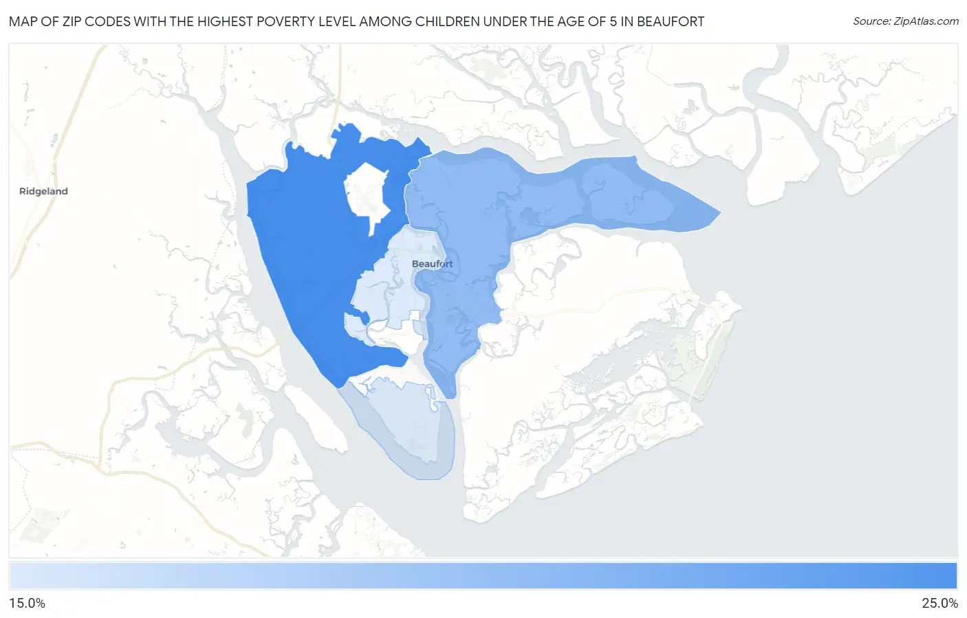 Zip Codes with the Highest Poverty Level Among Children Under the Age of 5 in Beaufort Map