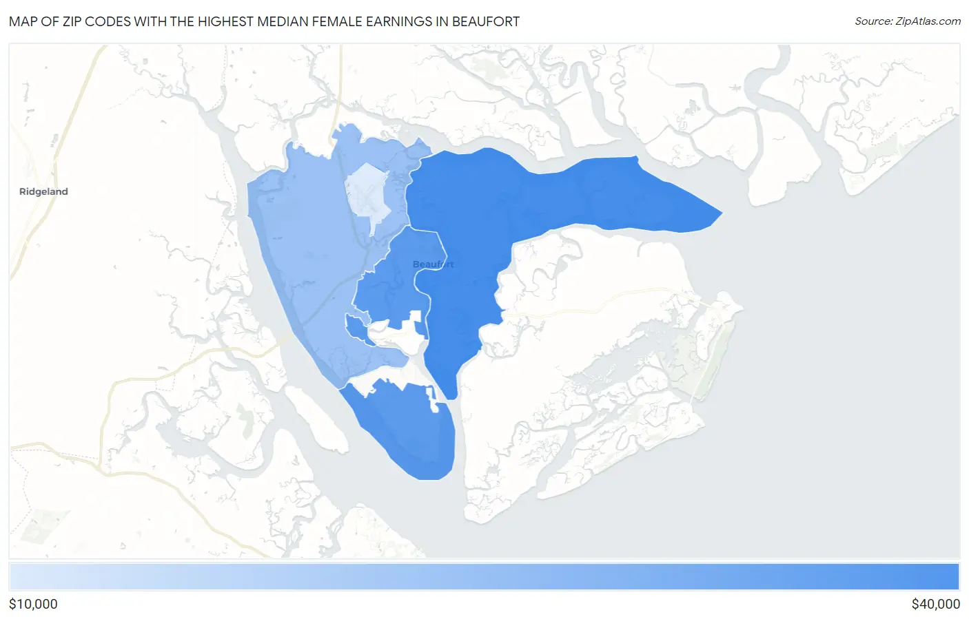 Zip Codes with the Highest Median Female Earnings in Beaufort Map
