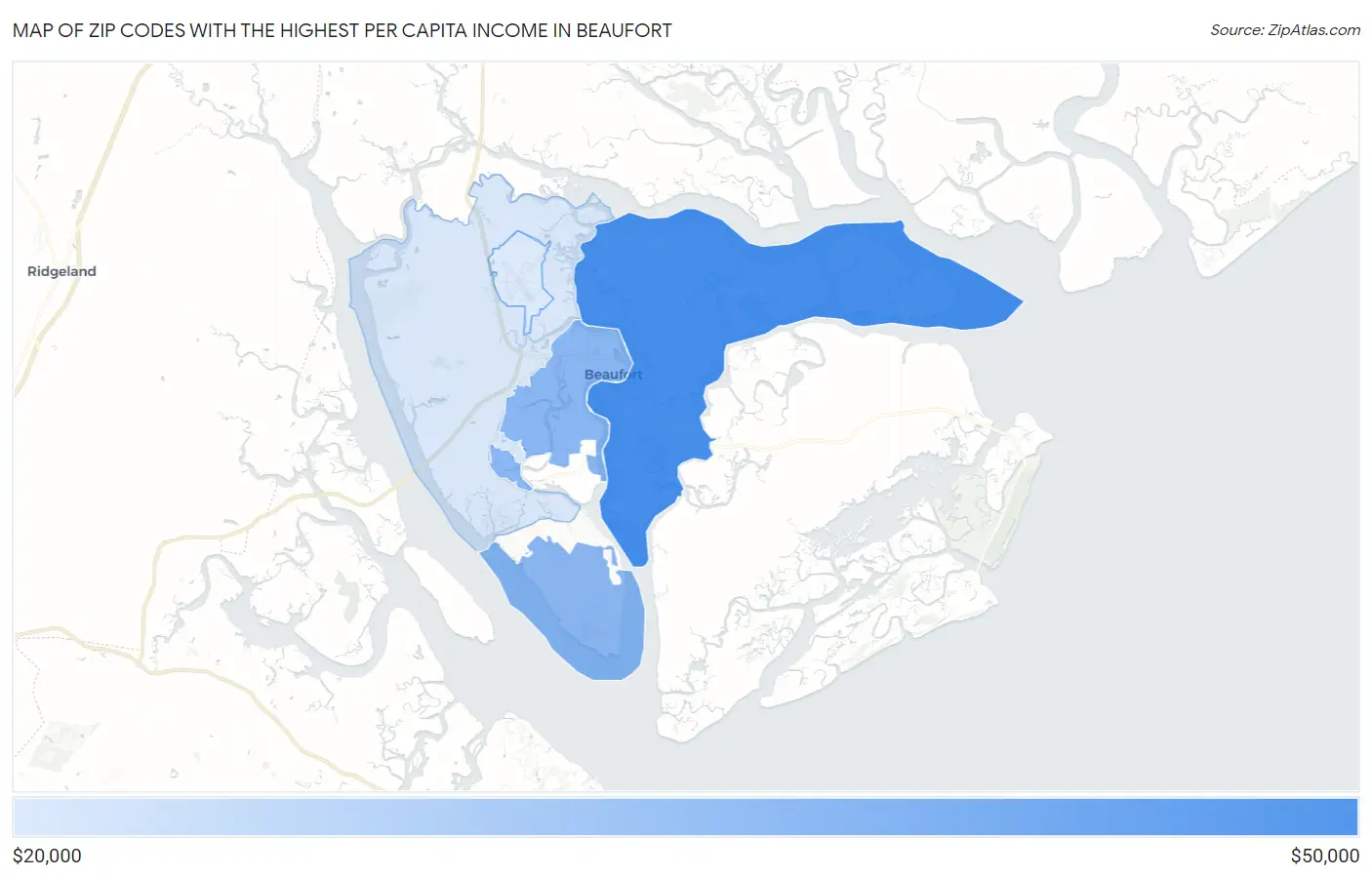 Zip Codes with the Highest Per Capita Income in Beaufort Map