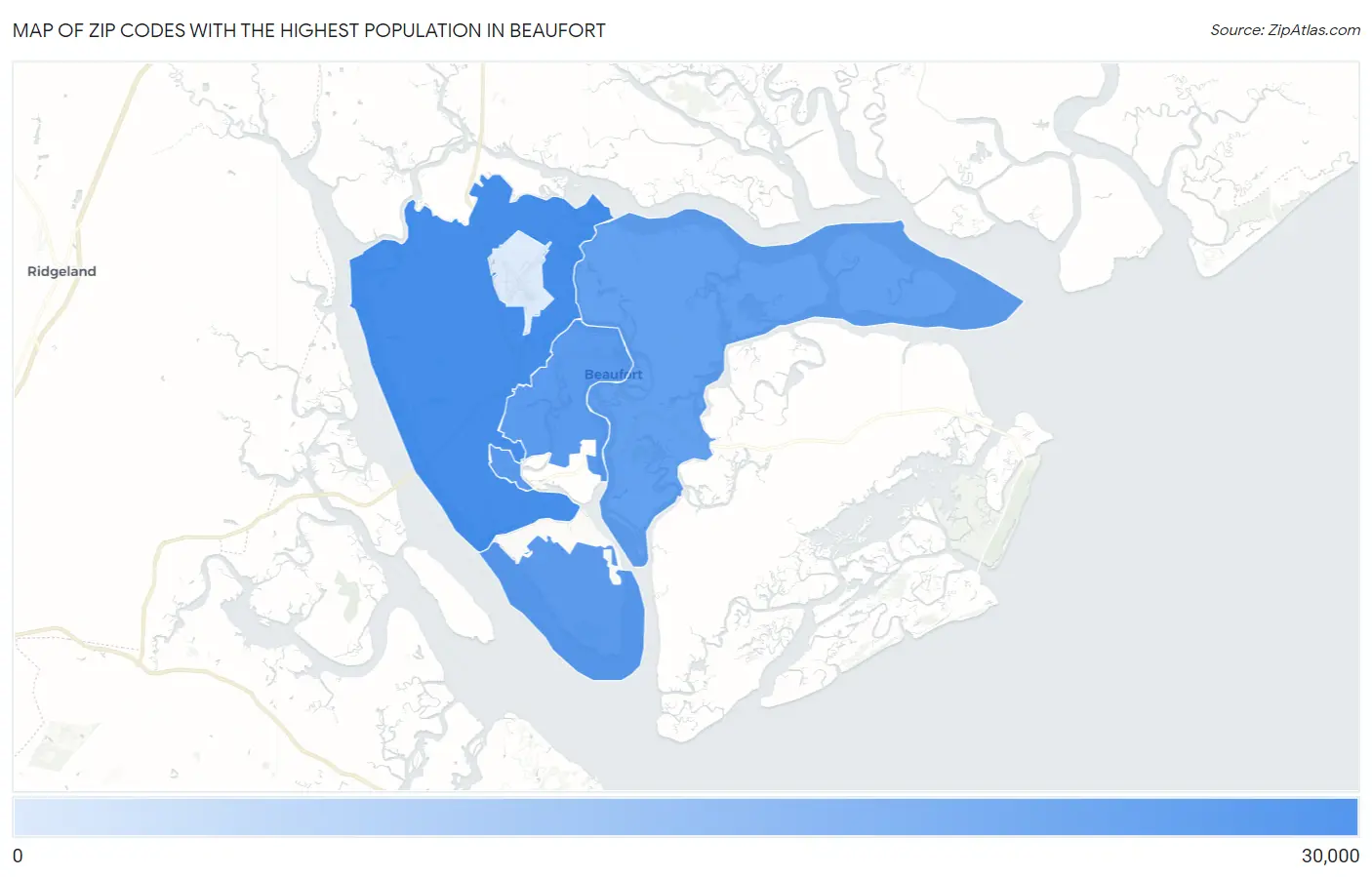 Zip Codes with the Highest Population in Beaufort Map