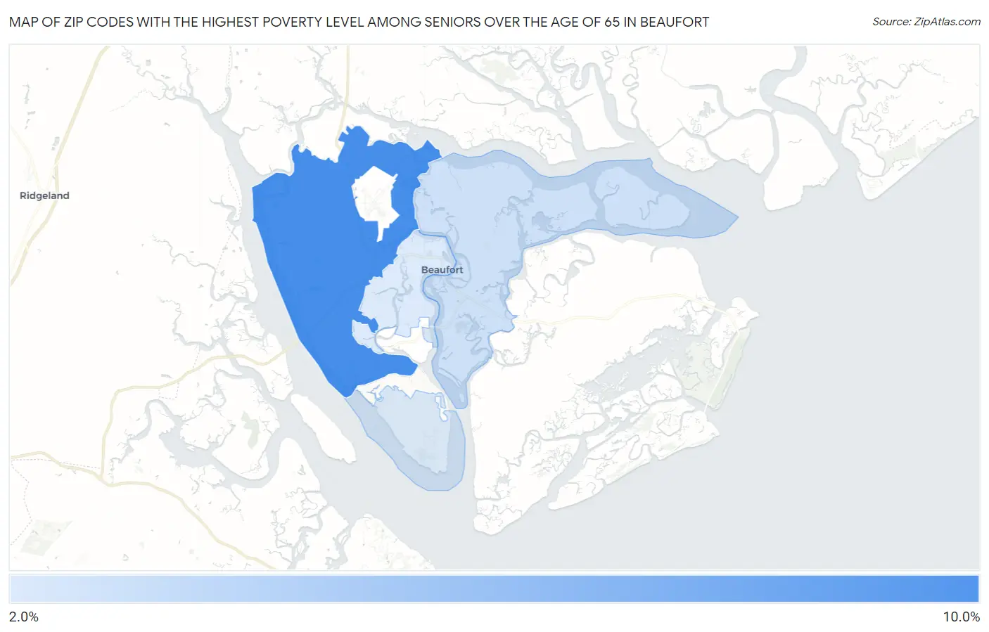 Zip Codes with the Highest Poverty Level Among Seniors Over the Age of 65 in Beaufort Map