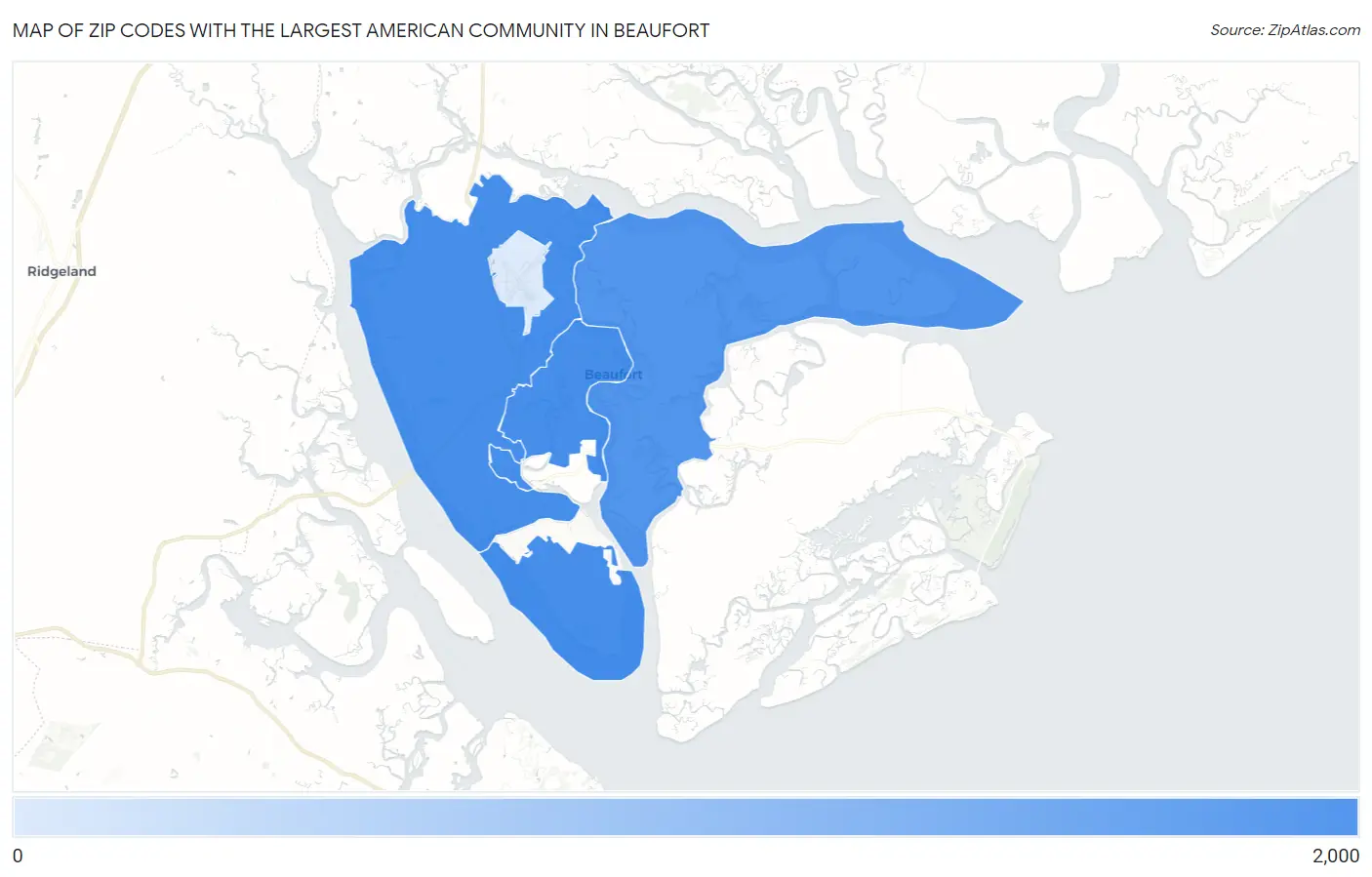 Zip Codes with the Largest American Community in Beaufort Map