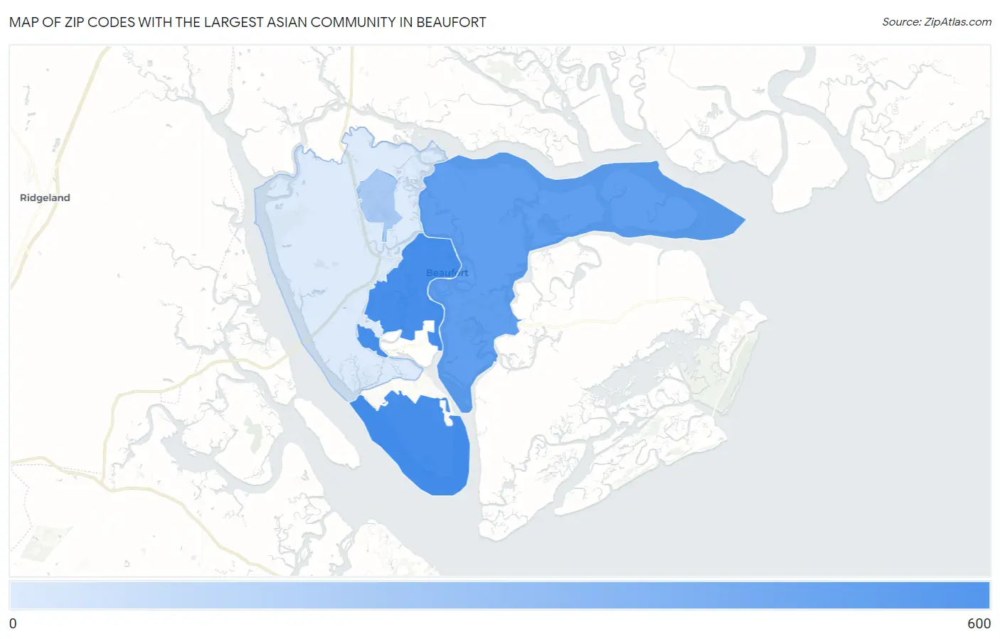 Zip Codes with the Largest Asian Community in Beaufort Map
