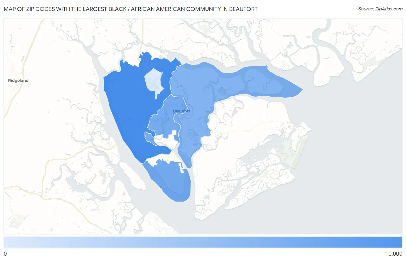 Zip Codes with the Largest Black / African American Community in Beaufort Map