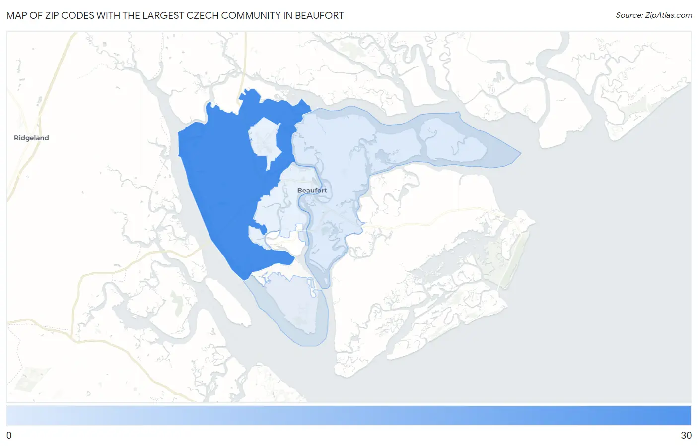 Zip Codes with the Largest Czech Community in Beaufort Map