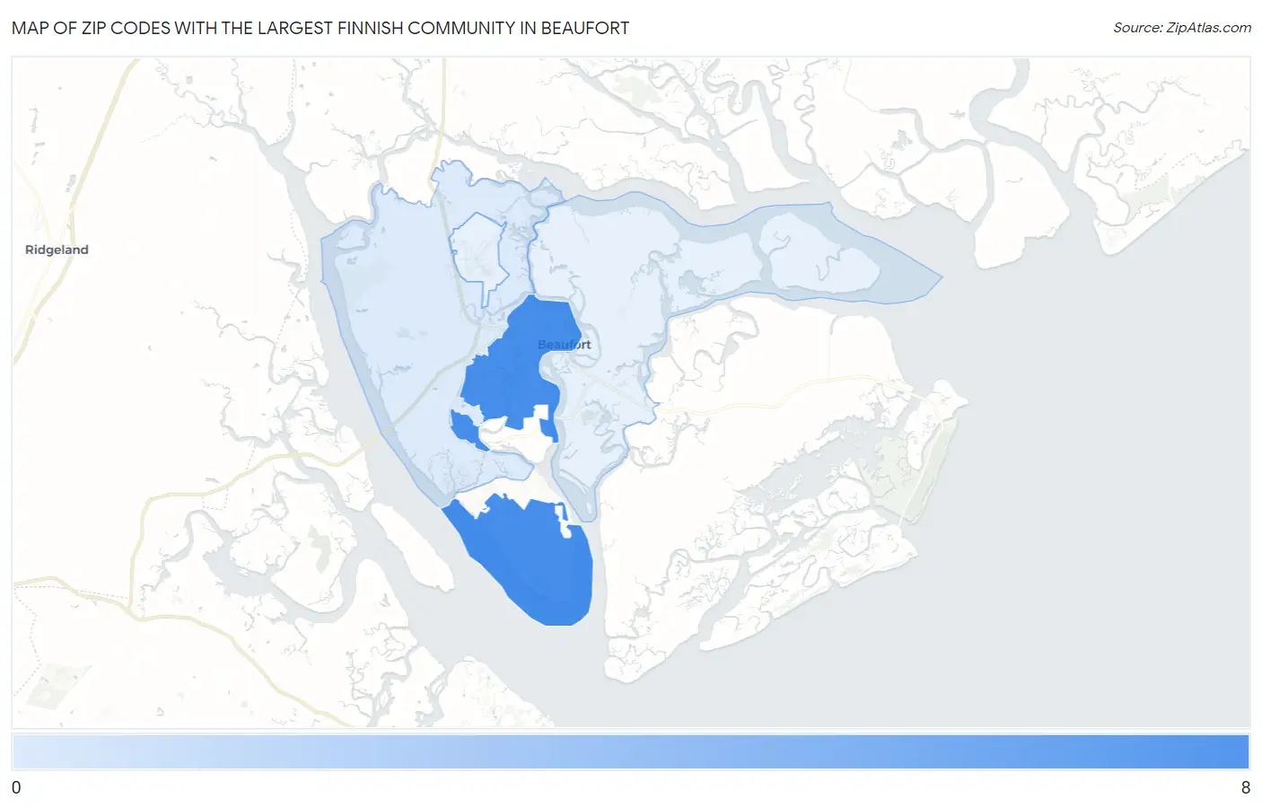 Zip Codes with the Largest Finnish Community in Beaufort Map