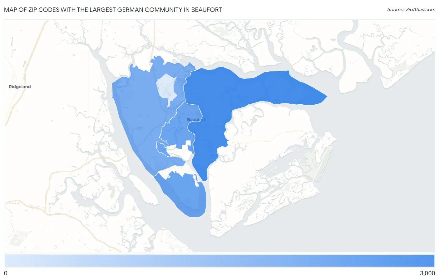 Zip Codes with the Largest German Community in Beaufort Map