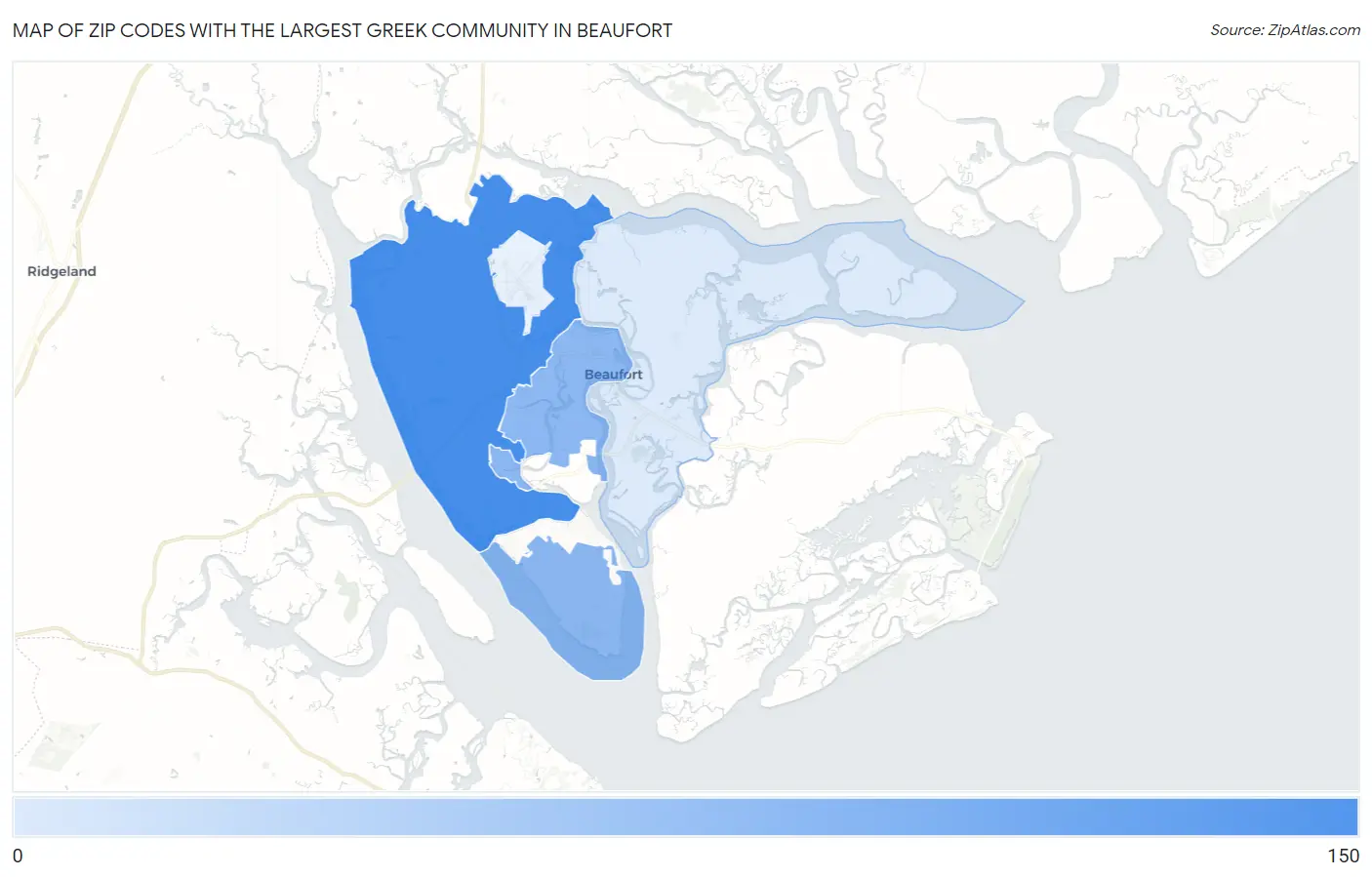 Zip Codes with the Largest Greek Community in Beaufort Map