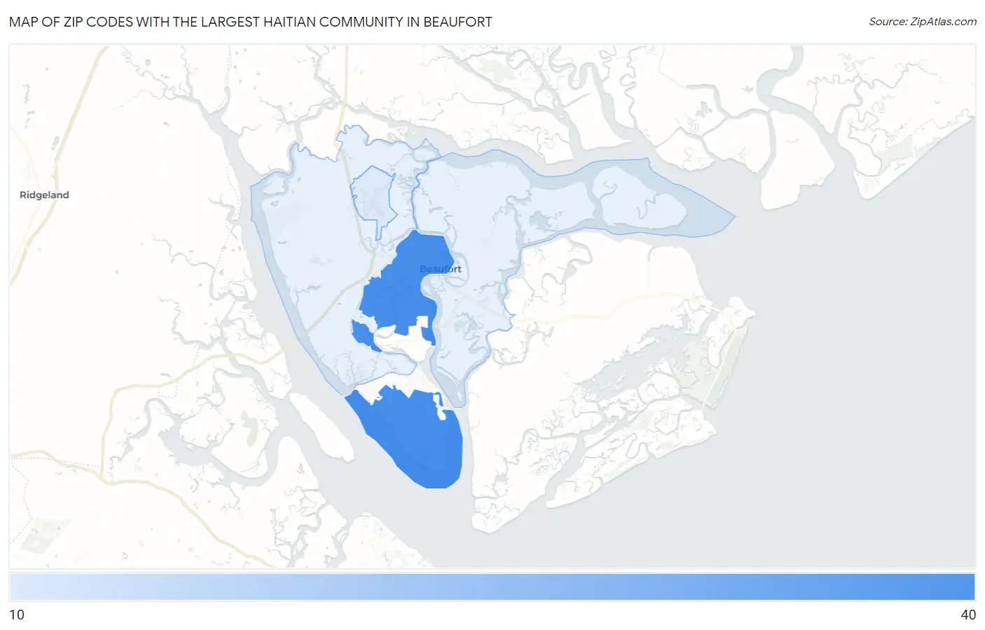 Zip Codes with the Largest Haitian Community in Beaufort Map