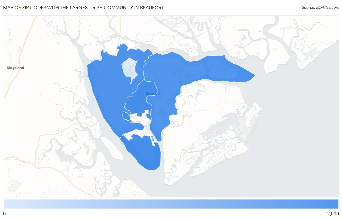 Zip Codes with the Largest Irish Community in Beaufort Map
