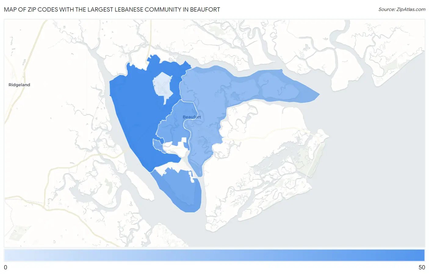 Zip Codes with the Largest Lebanese Community in Beaufort Map