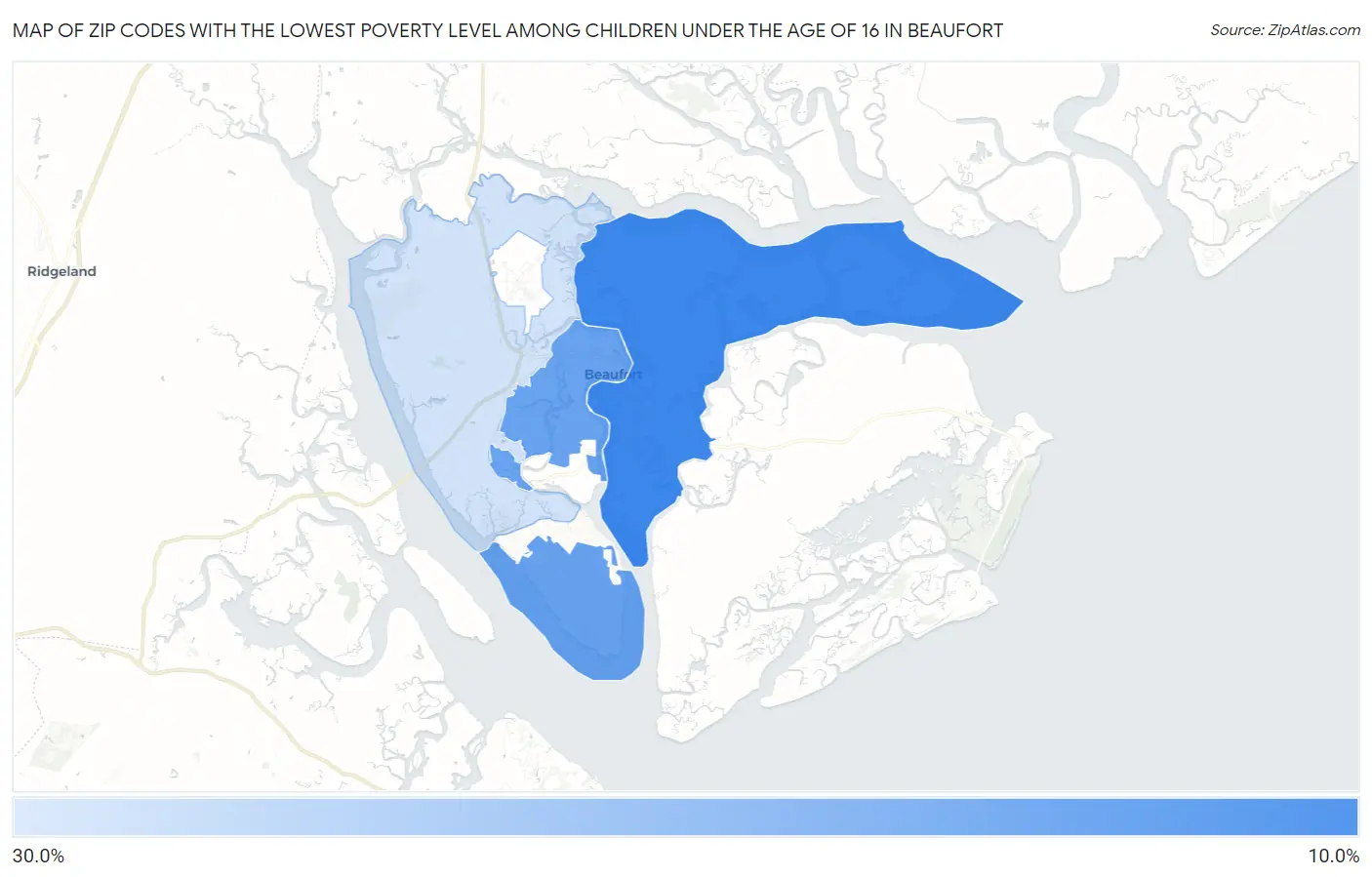Zip Codes with the Lowest Poverty Level Among Children Under the Age of 16 in Beaufort Map