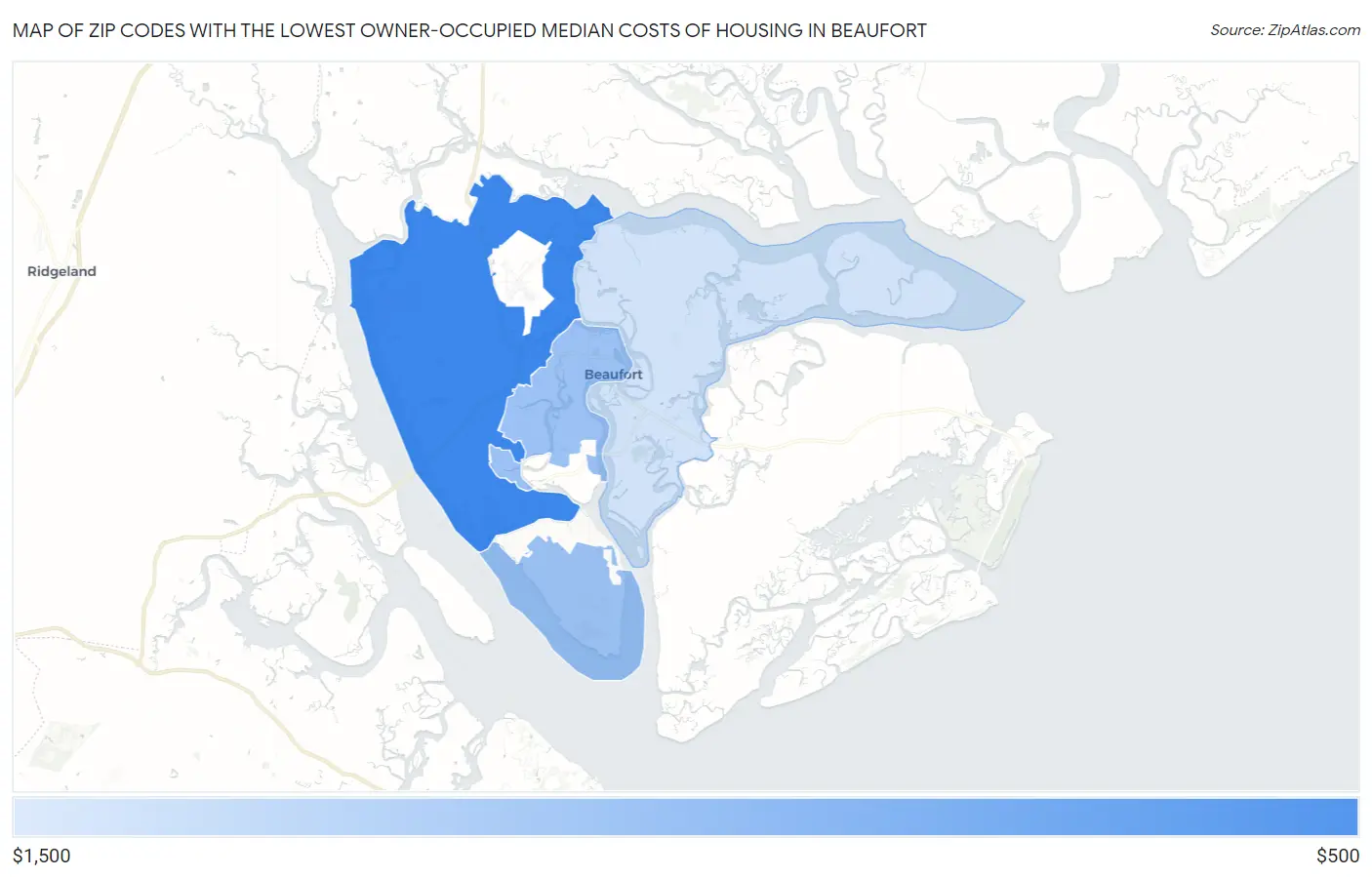 Zip Codes with the Lowest Owner-Occupied Median Costs of Housing in Beaufort Map