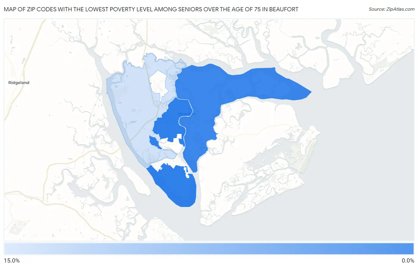 Zip Codes with the Lowest Poverty Level Among Seniors Over the Age of 75 in Beaufort Map