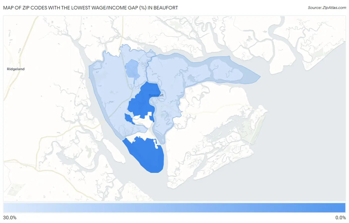 Zip Codes with the Lowest Wage/Income Gap (%) in Beaufort Map