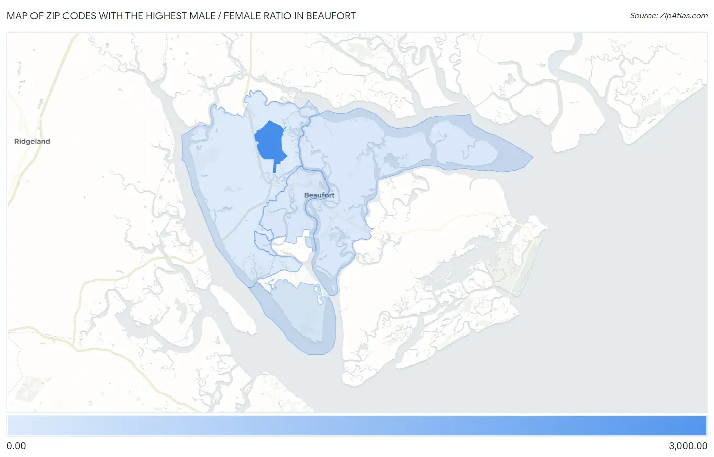 Zip Codes with the Highest Male / Female Ratio in Beaufort Map