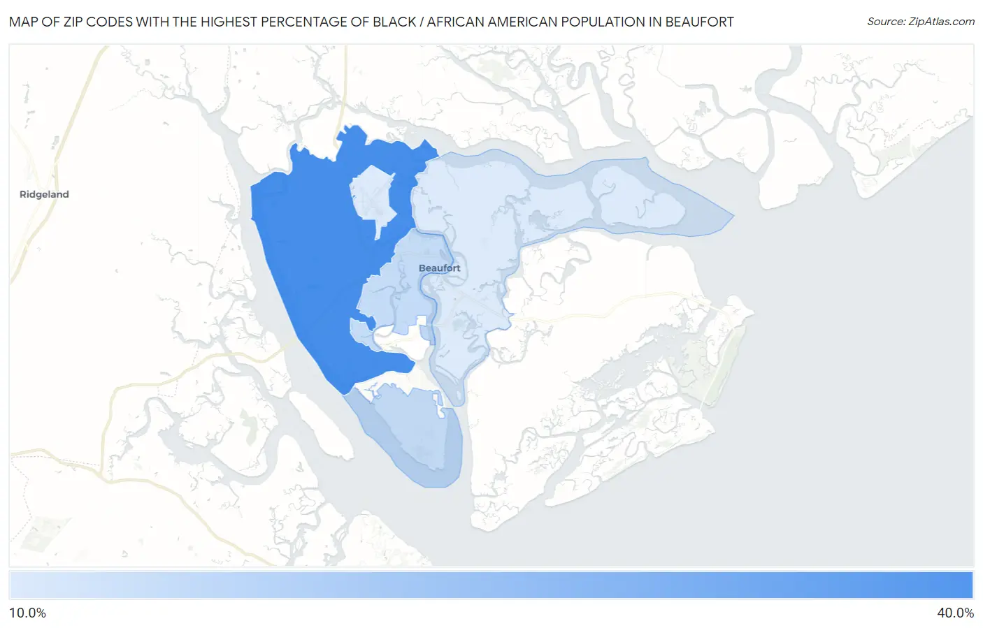 Zip Codes with the Highest Percentage of Black / African American Population in Beaufort Map